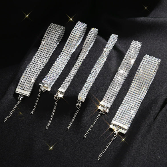 Wholesale Alloy Multi Layer Choker Neck Chain With Diamond Elements