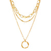 Wholesale Alloy Multilayer Exaggerated Thick Chain Stacked Women's Punk Hiphop Circle Pendant Necklace With Geometric Style And Electroplating