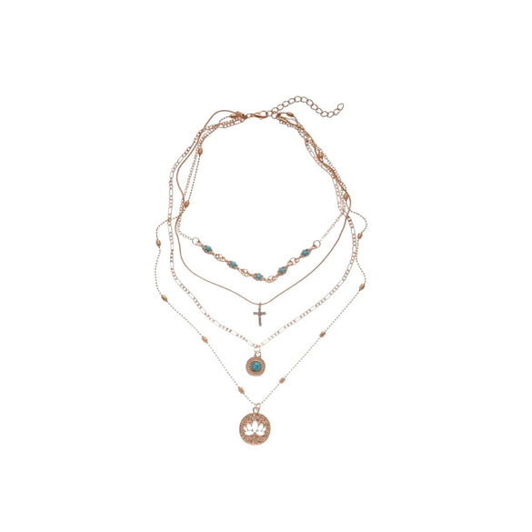 Wholesale Alloy Multilayered Geometric Cross Pendant Necklace Set With Diamonds Retro Style For Women