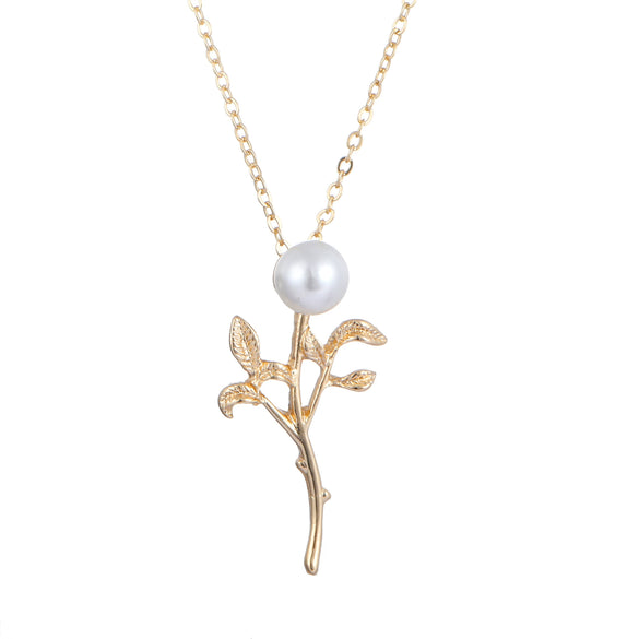 Wholesale Alloy Natural Pearl Plant Flowers Long Necklace Pendant For Women With Electroplating Treatment
