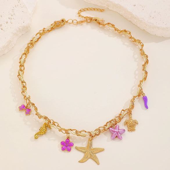 Wholesale Alloy Necklace With Dolphin Shell Conch Starfish Animal Zodiac Pendant Electroplated Design For Women