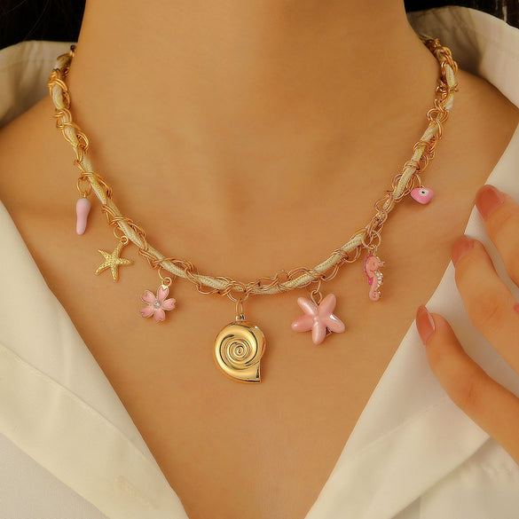 Wholesale Alloy Necklace With Dolphin Shell Conch Starfish Animal Zodiac Pendant Electroplated Design For Women