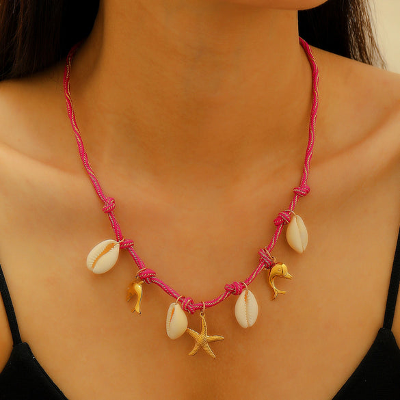 Wholesale Alloy Necklace With Dolphin Shell Conch Starfish Animal Zodiac Pendant Electroplated Design For Women