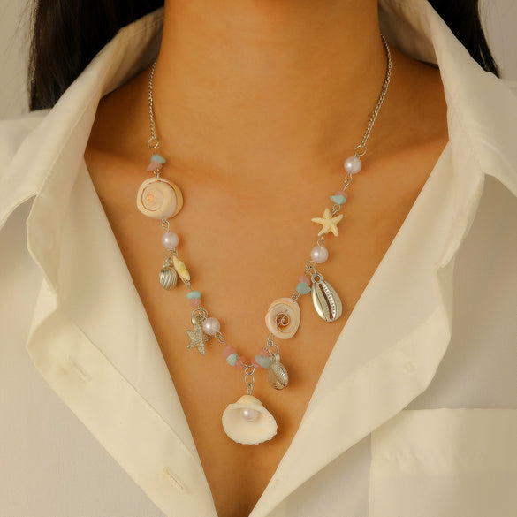 Wholesale Alloy Necklace With Dolphin Shell Conch Starfish Animal Zodiac Pendant Electroplated Design For Women