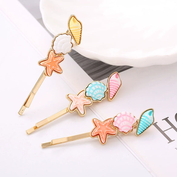 Wholesale Alloy Ocean Style Starfish Shell Conch Hairpin Hair Accessories For Women With Electroplating
