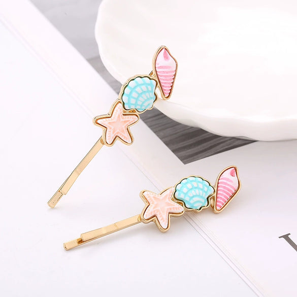 Wholesale Alloy Ocean Style Starfish Shell Conch Hairpin Hair Accessories For Women With Electroplating