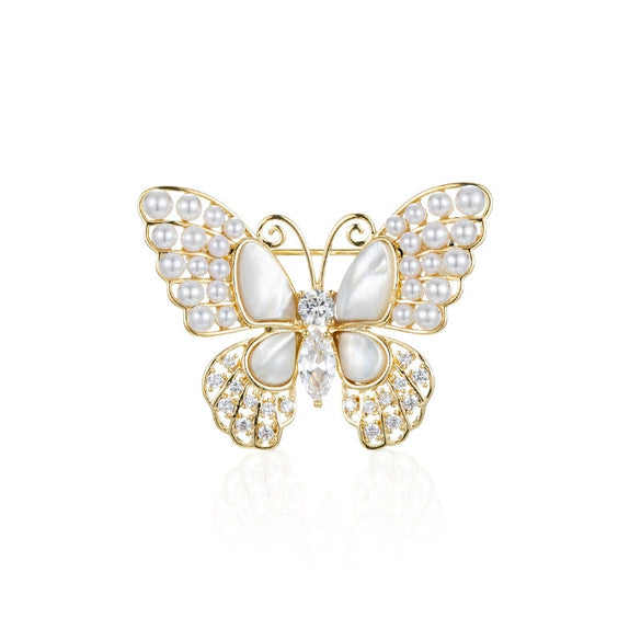 Wholesale Alloy Pearl Butterfly Flower Brooch For Women With Electroplating Design