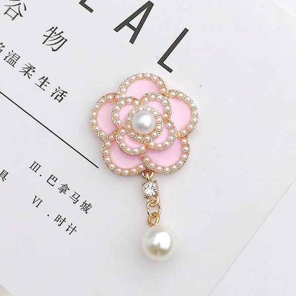 Wholesale Alloy Pearl Camellia Pendant Dripping Oil Jewelry Accessories For Mobile Phone Shell Decoration