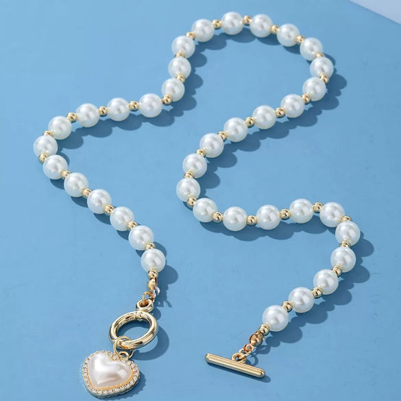 Wholesale Alloy Pearl Chain Necklace With Diamond And Geometric Design For Women French Retro Style