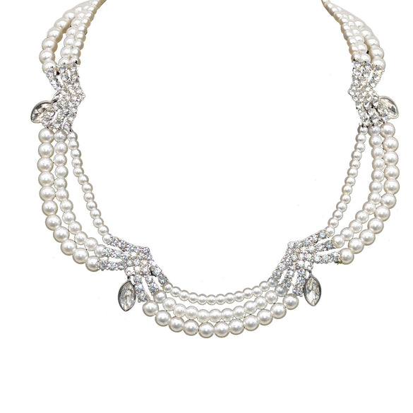 Wholesale Alloy Pearl Diamond Multi Layer Clavicle Necklace For Women With Geometric Style And Electroplating Treatment