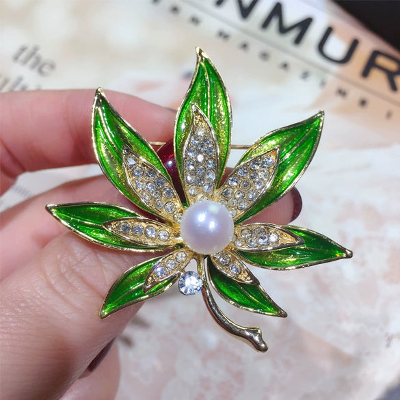Wholesale Alloy Pearl Enamel Leaf Women's Brooch