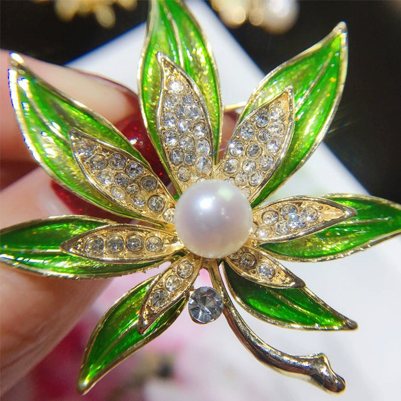 Wholesale Alloy Pearl Enamel Leaf Women's Brooch