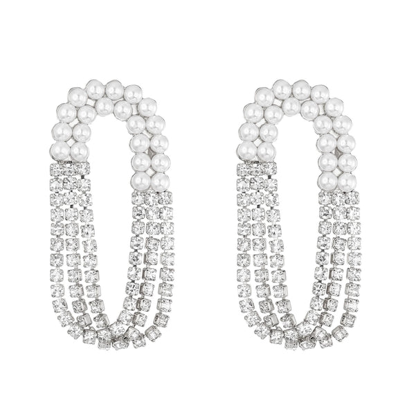Wholesale Alloy Pearl Geometric Style Long Tassel Earrings For Women With Electroplating