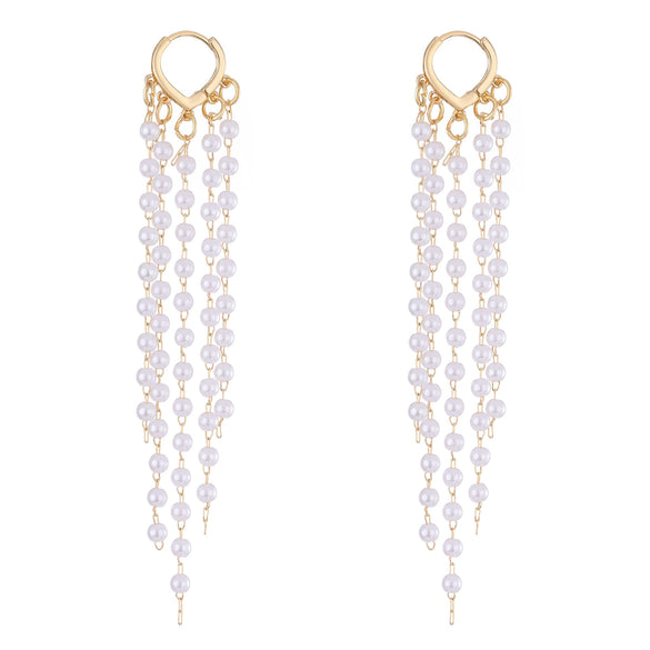 Wholesale Alloy Pearl Geometric Style Long Tassel Earrings For Women With Electroplating