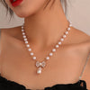 Wholesale Alloy Pearl Necklace With Diamondencrusted Bow Pendant Electroplated Women's Retro Fashion