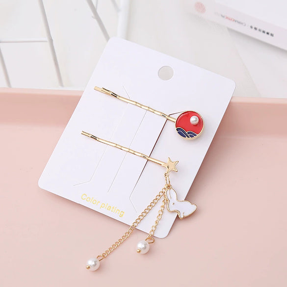 Wholesale Alloy Pearl Tassel Gold Inlaid Word Clip Hair Accessories For Women