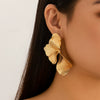 Wholesale Alloy Personality Double Layer Five Petal Flower Leaves Tassel Electroplated Women's Earrings