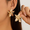 Wholesale Alloy Personality Double Layer Five Petal Flower Leaves Tassel Electroplated Women's Earrings