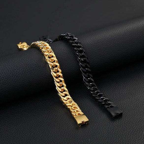 Wholesale Alloy Plated 18K Real Gold Exaggerated Rhombus Men's Electroplated Double Buckle Bracelet