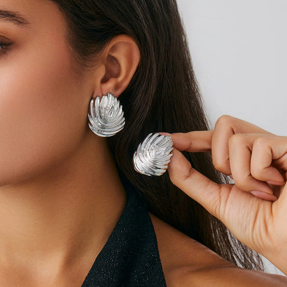 Wholesale Alloy Pleated Geometric Cut Out Spiral Flower Design Electroplated Women's Earrings
