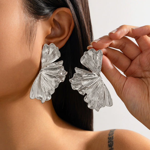 Wholesale Alloy Punk Style Ginkgo Leaf Women's Electroplated Earrings