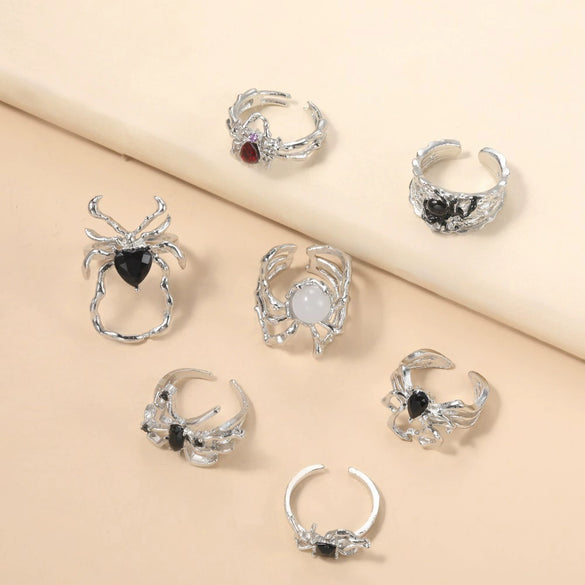 Wholesale Alloy Punk Style Irregular Spider Opening Ring Set For Women With Electroplating And Geometric Animal Zodiac Patterns
