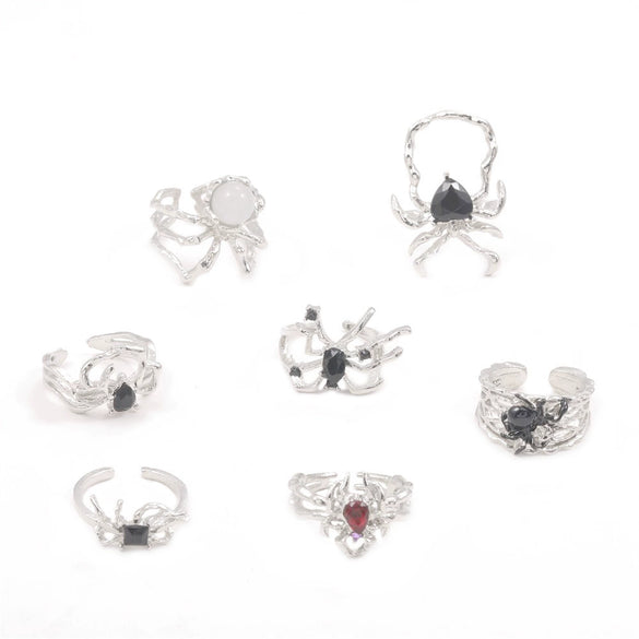 Wholesale Alloy Punk Style Irregular Spider Opening Ring Set For Women With Electroplating And Geometric Animal Zodiac Patterns