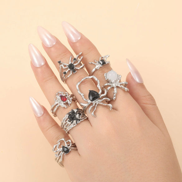 Wholesale Alloy Punk Style Irregular Spider Opening Ring Set For Women With Electroplating And Geometric Animal Zodiac Patterns