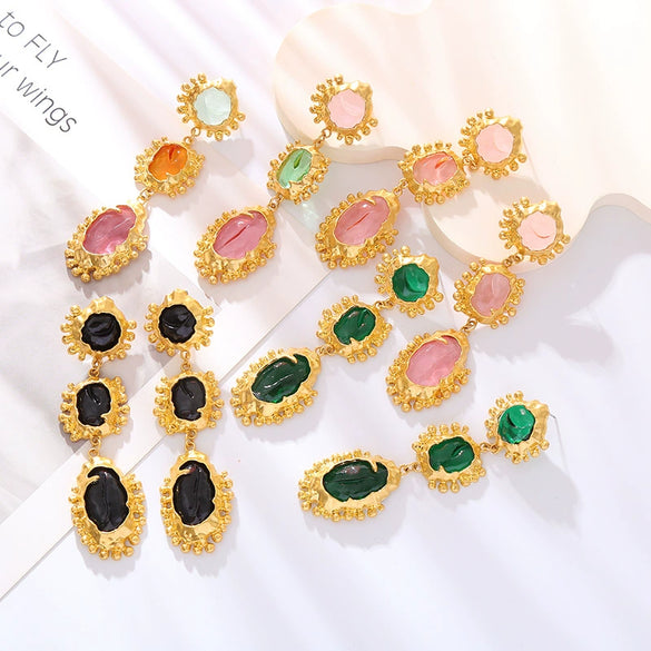 Wholesale Alloy Resin Electroplated Geometric Medieval Style Women's Earrings