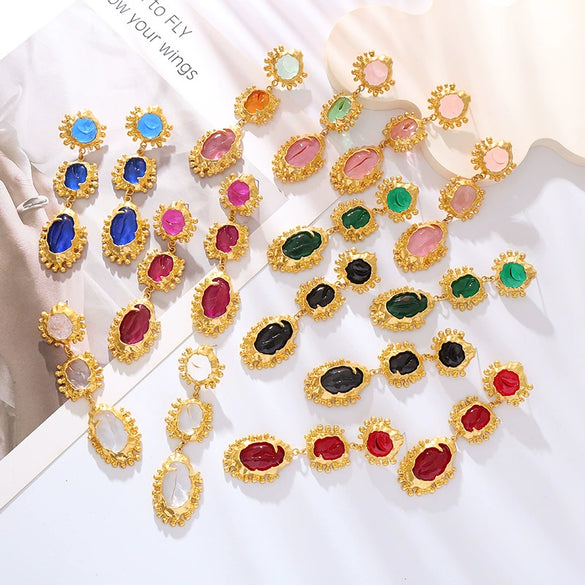 Wholesale Alloy Resin Electroplated Geometric Medieval Style Women's Earrings