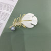 Wholesale Alloy Resin Feather Pearl Corsage Brooch With Wheat Ears Pattern For Women
