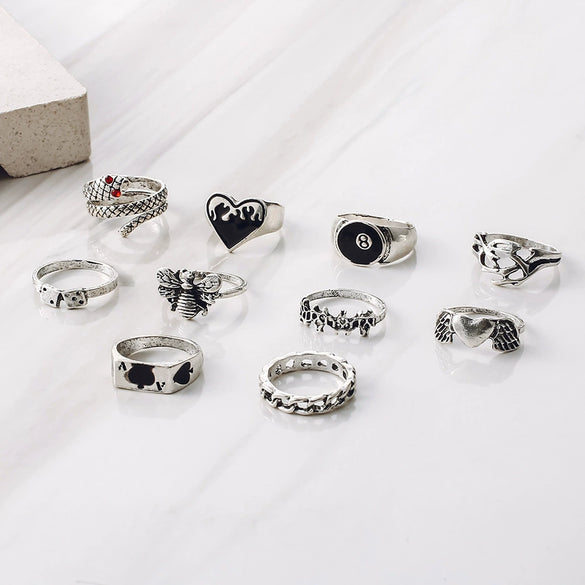 Wholesale Alloy Retro Animal Geometric Ring With Poker Card Pattern Electroplating For Women