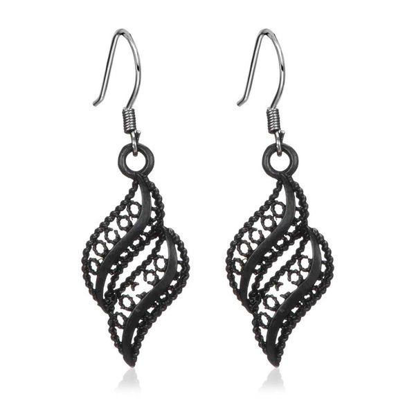 Wholesale Alloy Retro Diamond Geometric Black Water Drop Hollow Rhinestone Women's Earrings With Electroplating