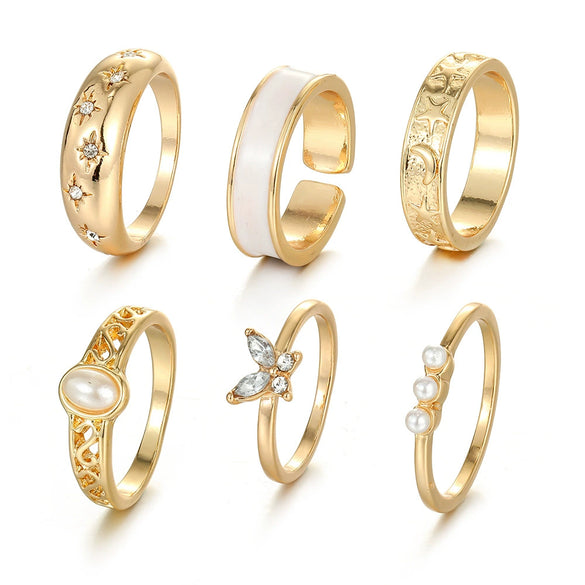 Wholesale Alloy Retro Geometric Animal Style Oil Dripping Butterfly Ring Set With Electroplating For Women