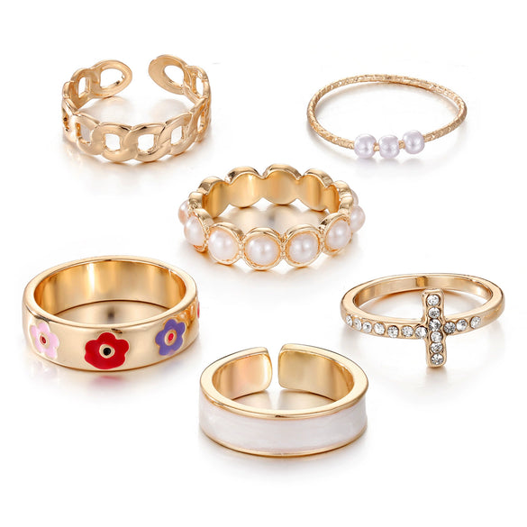 Wholesale Alloy Retro Geometric Animal Style Oil Dripping Butterfly Ring Set With Electroplating For Women