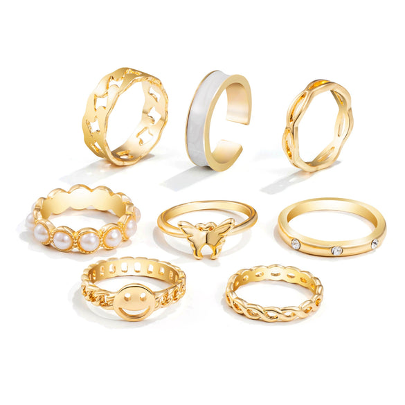 Wholesale Alloy Retro Geometric Animal Style Oil Dripping Butterfly Ring Set With Electroplating For Women