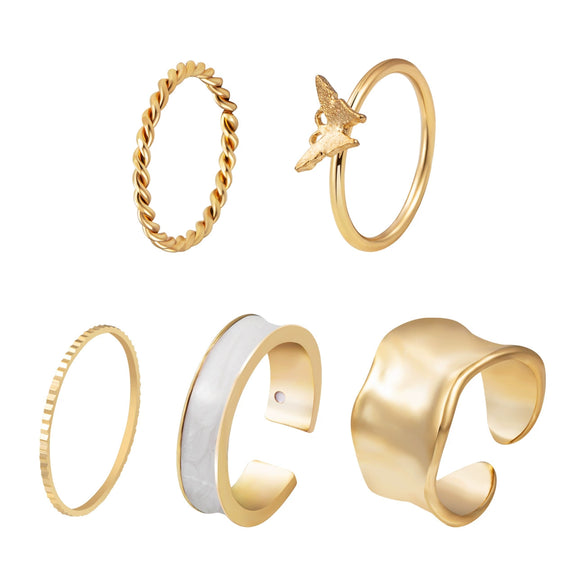 Wholesale Alloy Retro Geometric Animal Style Oil Dripping Butterfly Ring Set With Electroplating For Women