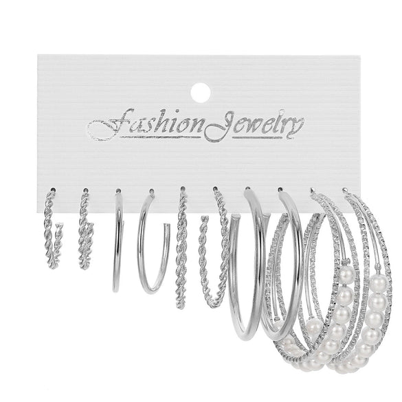 Wholesale Alloy Retro Geometric Square Women's Earrings Set With Pearls