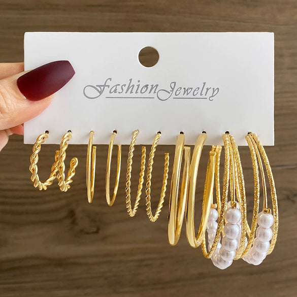 Wholesale Alloy Retro Geometric Square Women's Earrings Set With Pearls