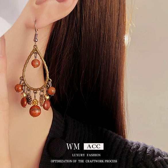Wholesale Alloy Retro Geometric Water Drop Tassel Electroplated Women's Earrings
