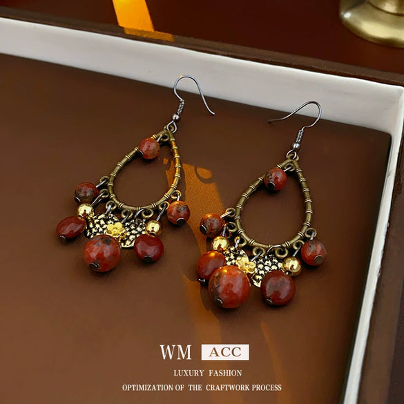 Wholesale Alloy Retro Geometric Water Drop Tassel Electroplated Women's Earrings