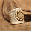 Wholesale Alloy Retro Personality Cartoon Sunflower Twocolor Ring With Electroplating