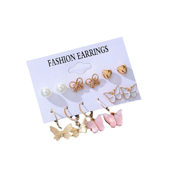 Wholesale Alloy Retro Simple Pearl Love Butterfly Geometric Earrings For Women