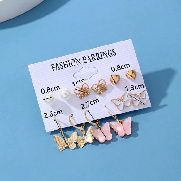 Wholesale Alloy Retro Simple Pearl Love Butterfly Geometric Earrings For Women