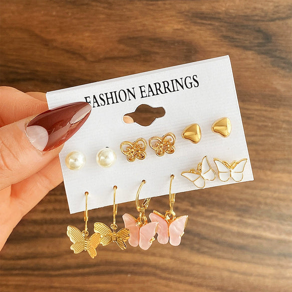 Wholesale Alloy Retro Simple Pearl Love Butterfly Geometric Earrings For Women