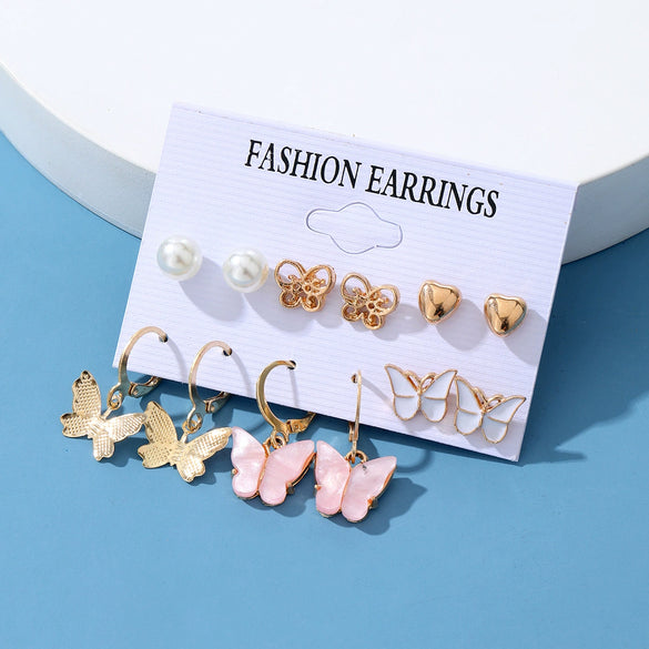 Wholesale Alloy Retro Simple Pearl Love Butterfly Geometric Earrings For Women