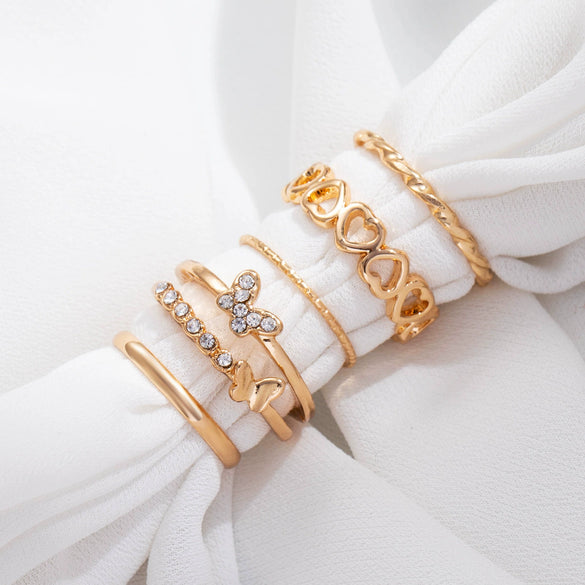 Wholesale Alloy Retro Twist Hollow Heart Butterfly Diamondembedded Open Ring Unisex