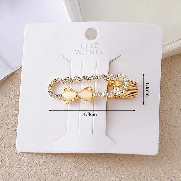 Wholesale Alloy Rhinestone Bow Duckbill Clip Hairpin With Electroplating For Women In Little Fresh Style
