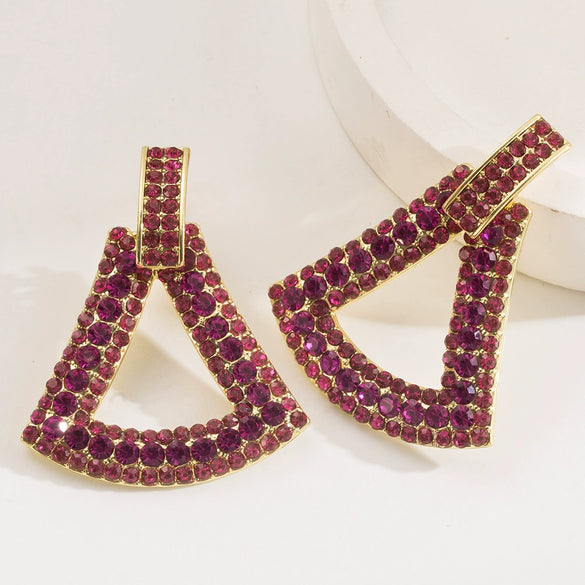 Wholesale Alloy Rhinestone Geometric Triangle Hollow Diamond Earrings For Women