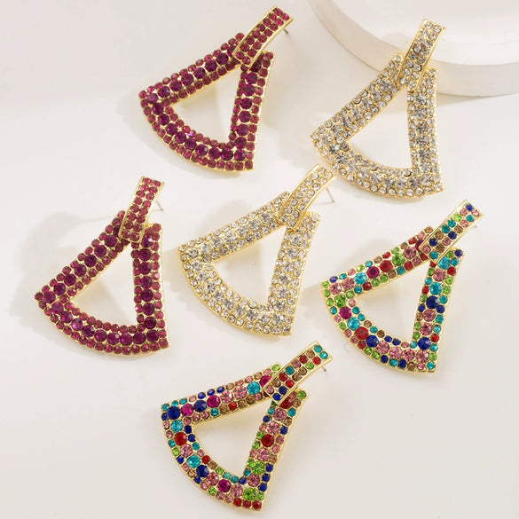 Wholesale Alloy Rhinestone Geometric Triangle Hollow Diamond Earrings For Women